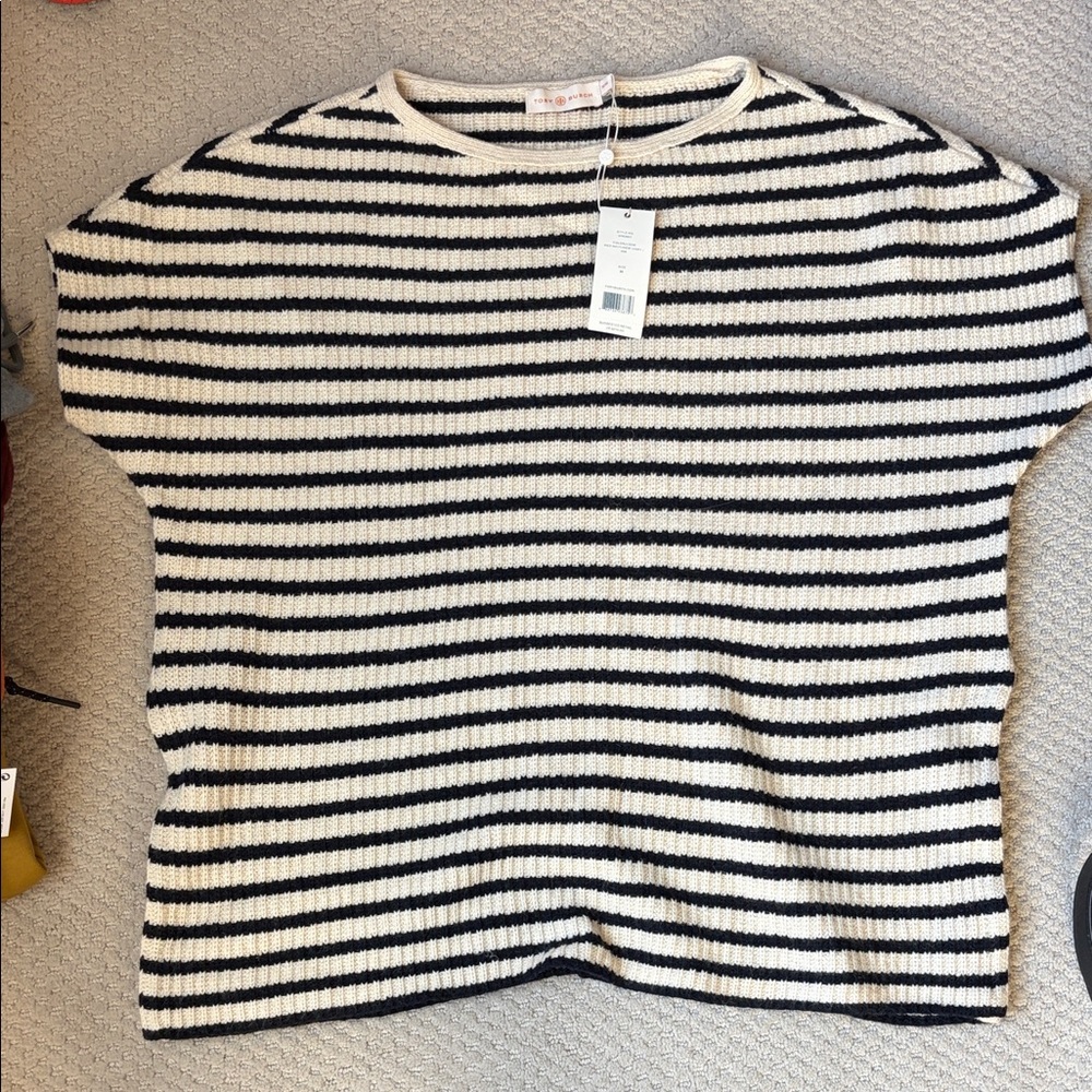 Striped Black and Cream Knit Top